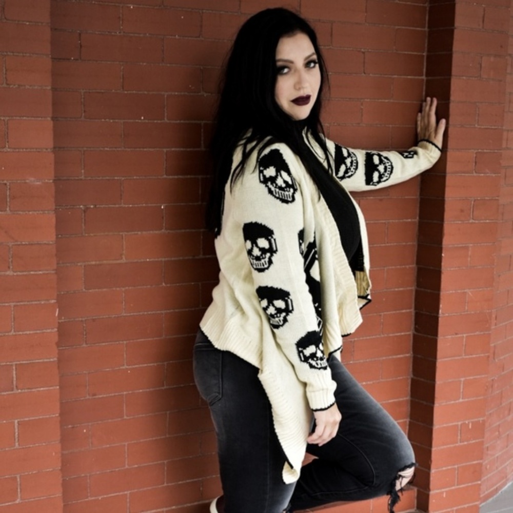 Ivory Knit Skull Cardigan